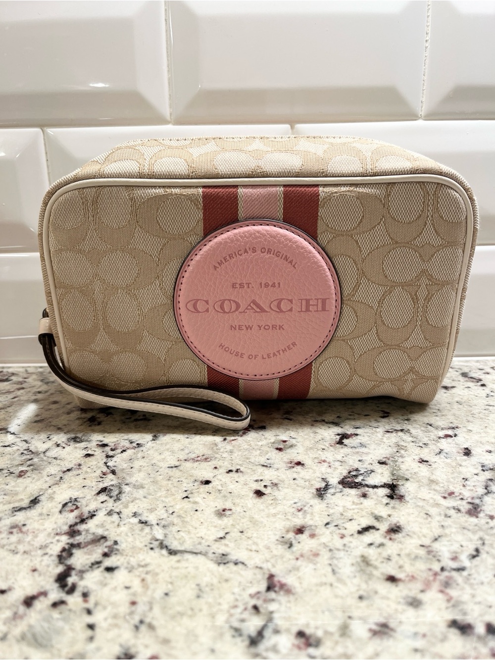 Coach Dempsey Boxy Cosmetic Case In Signature Jacquard, Stripe & Patch NWOT